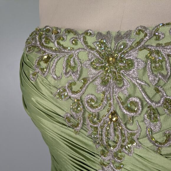 Vintage Prom Dress Ball Gown Maxi 10 Green Y2K Fairy Princess Beaded Strapless - Picture 8 of 16